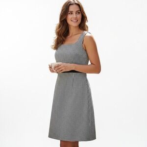 ANN TAYLOR Silk Black Gingham Dress 16 Sheath Sleeveless Preppy
